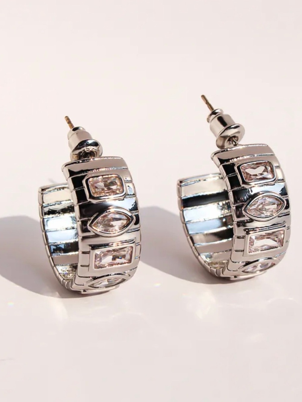 Multi Shaped CZ Hoop Earrings NWT Platinum Plated